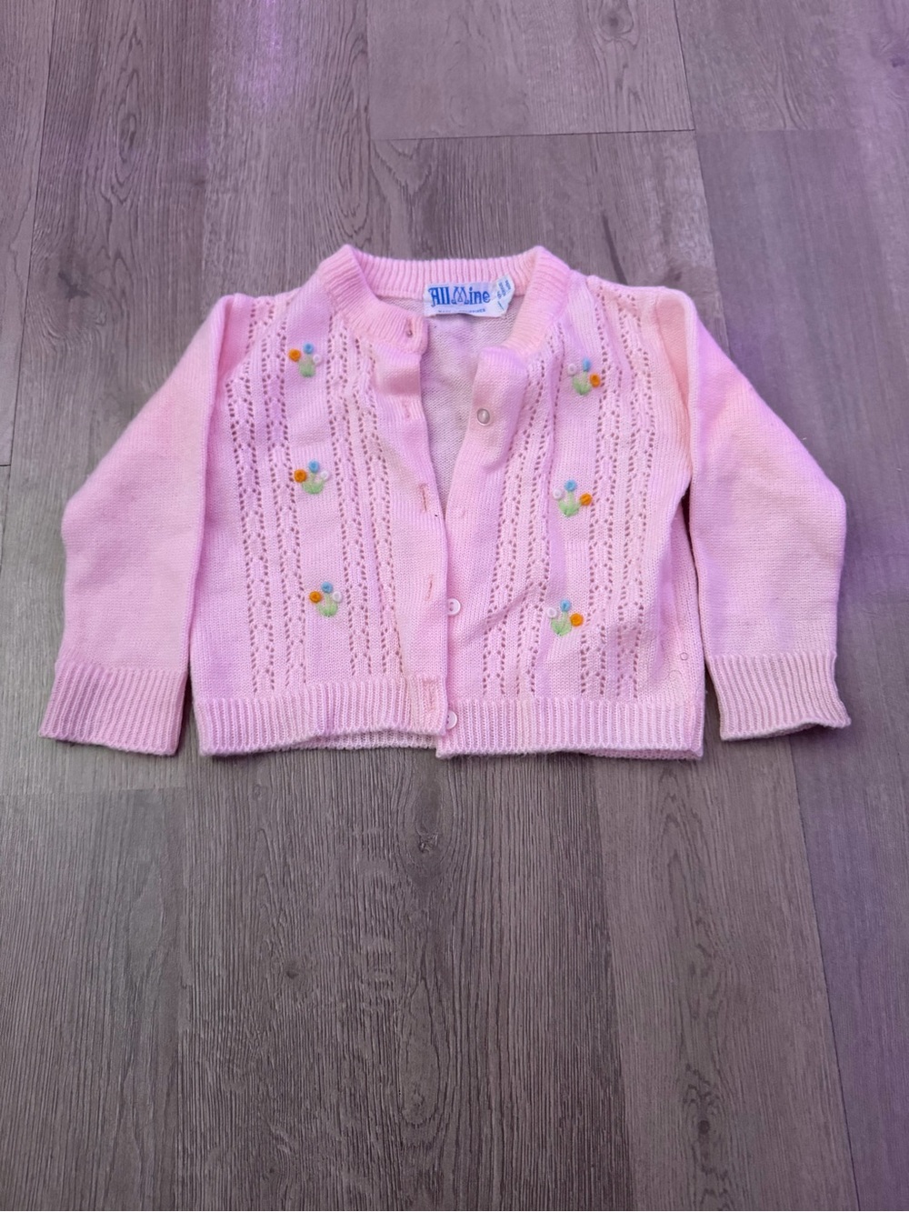 Vintage Pink Knit Cardigan with Floral Appliqués